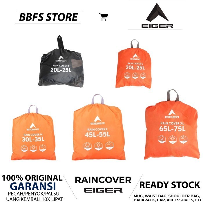 EIGER1989 Original Rain COVER BAG S M L XL raincover pelindung Tas Oren Adventure