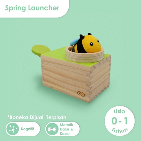 Learning Time Spring Launcher (TIDAK TERMASUK BONEKA) -  Mainan Edukasi Anak / Bayi Spring Launcher Wooden Toys Mainan Peluncur Bahan Kayu 0-1 tahun