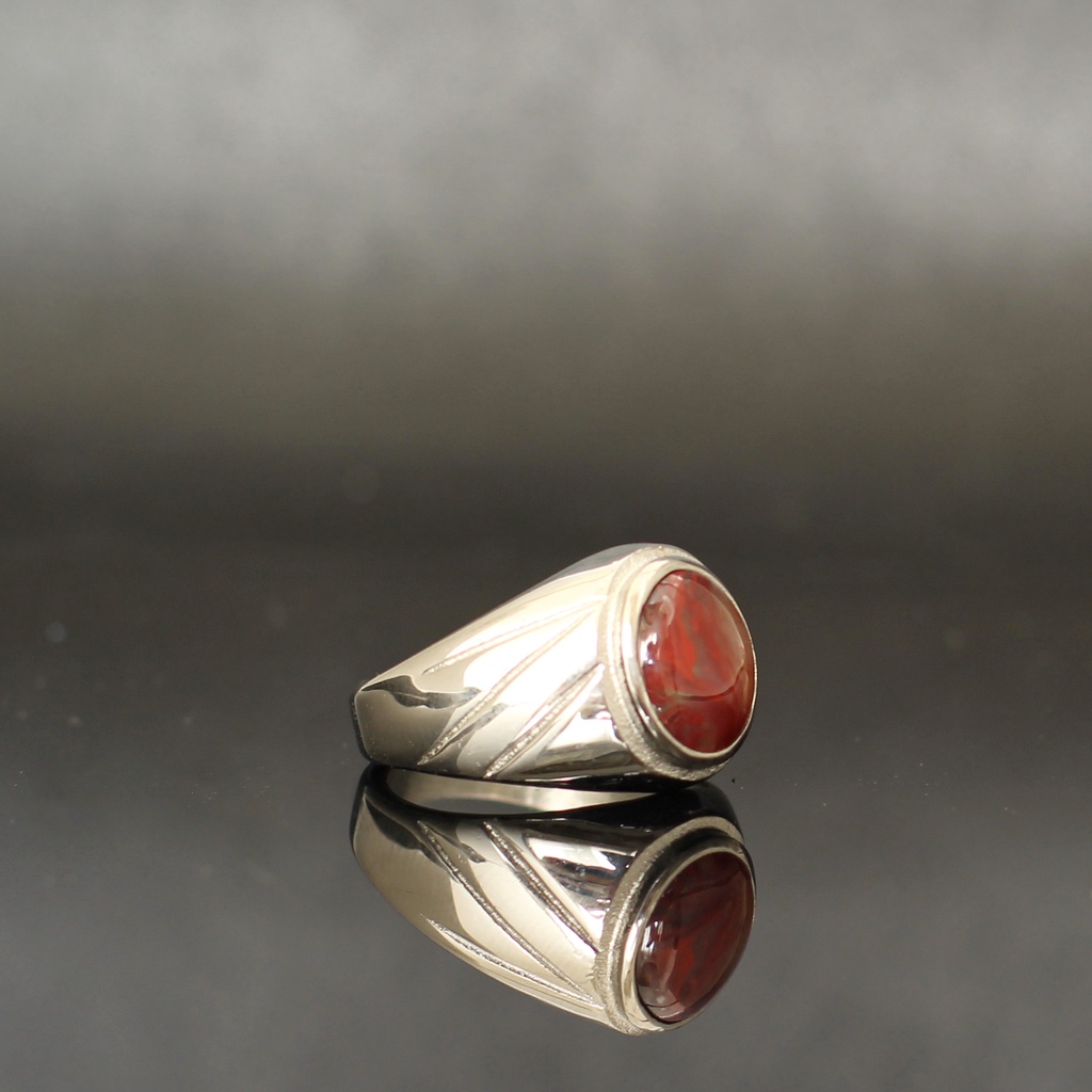 Cincin Stainless Batu Lumut Suliki Merah Natural Moss Agate LT1369
