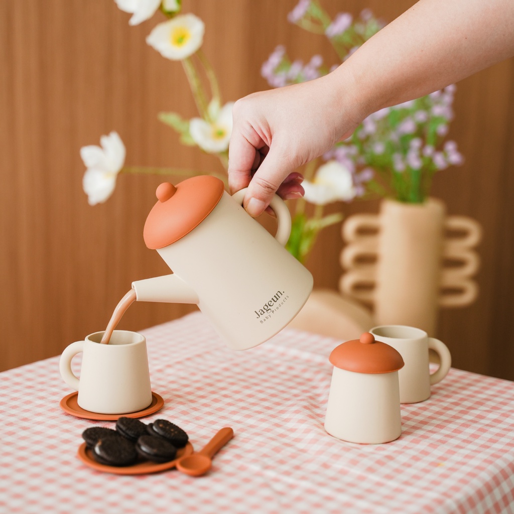 JAGEUN Tea Set Mini Silicone Kids Toy | Mainan Dapur Peralatan Minum Teh Teko Mini Silikon Anak Perempuan
