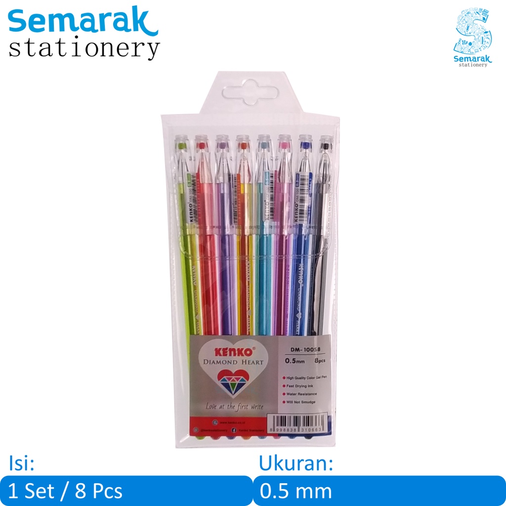 

Kenko DM100S8 Diamond Heart Pulpen Gel Warna 0.5 mm - 8 Warna [1 Set / 8 Pcs]