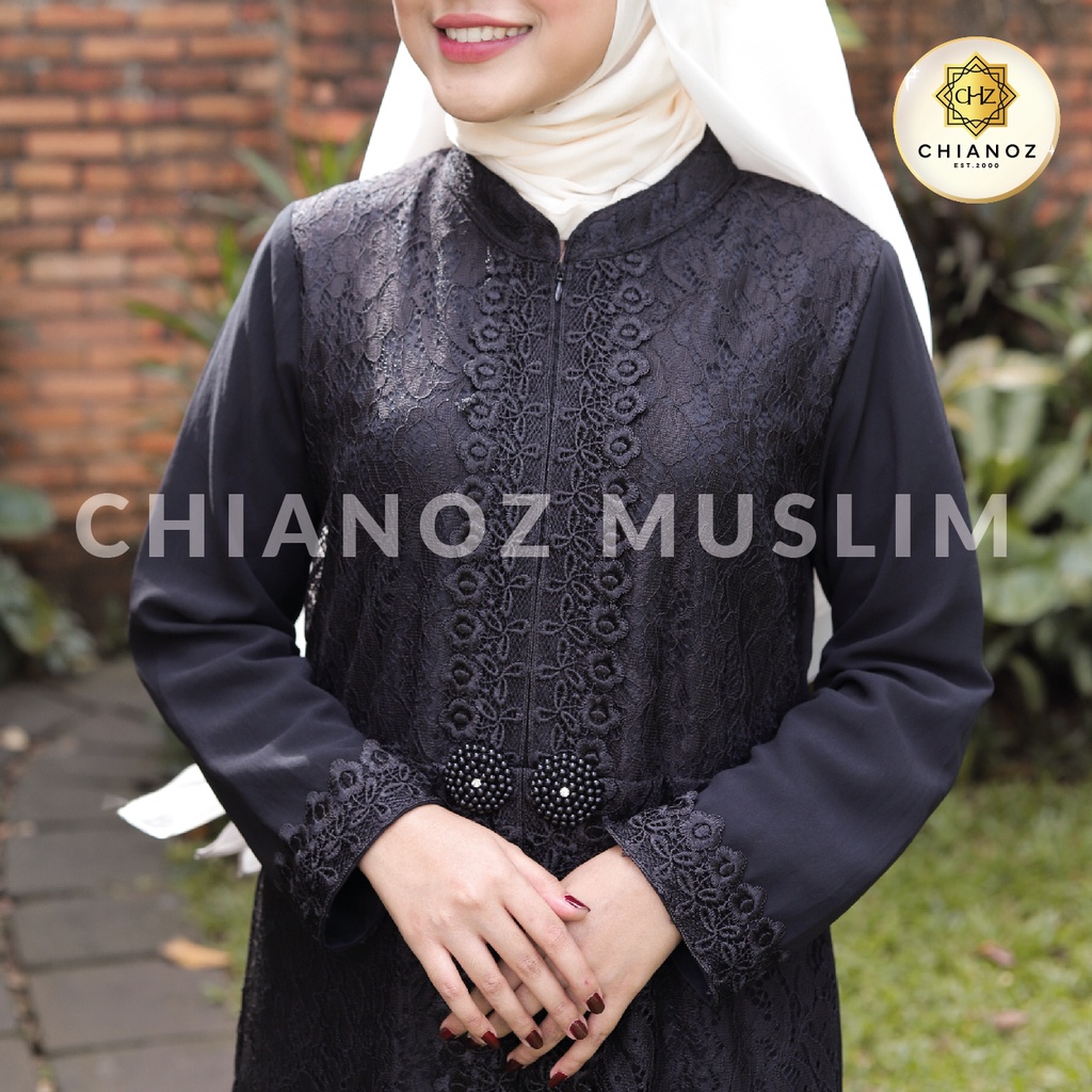 CHIANOZ Gamis Putih Mewah Nikita Dress Brukat Renda Baju Lebaran Umroh Haji Manasik Pesta Akad 317 323