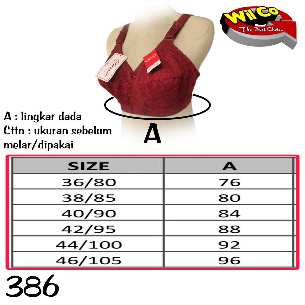 K386 - BRA/BH WANITA CLASSIC SOREX CUP C SIZE 36 - 46  TIGA PENGAIT