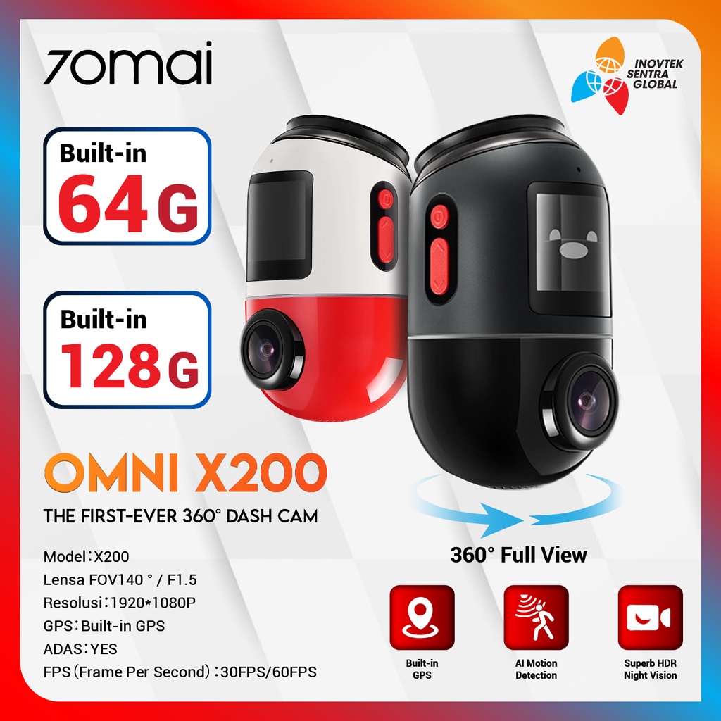 70mai Dash Cam Omni X200 360° Full View FOV 140° - 4G Connect HD 1080P