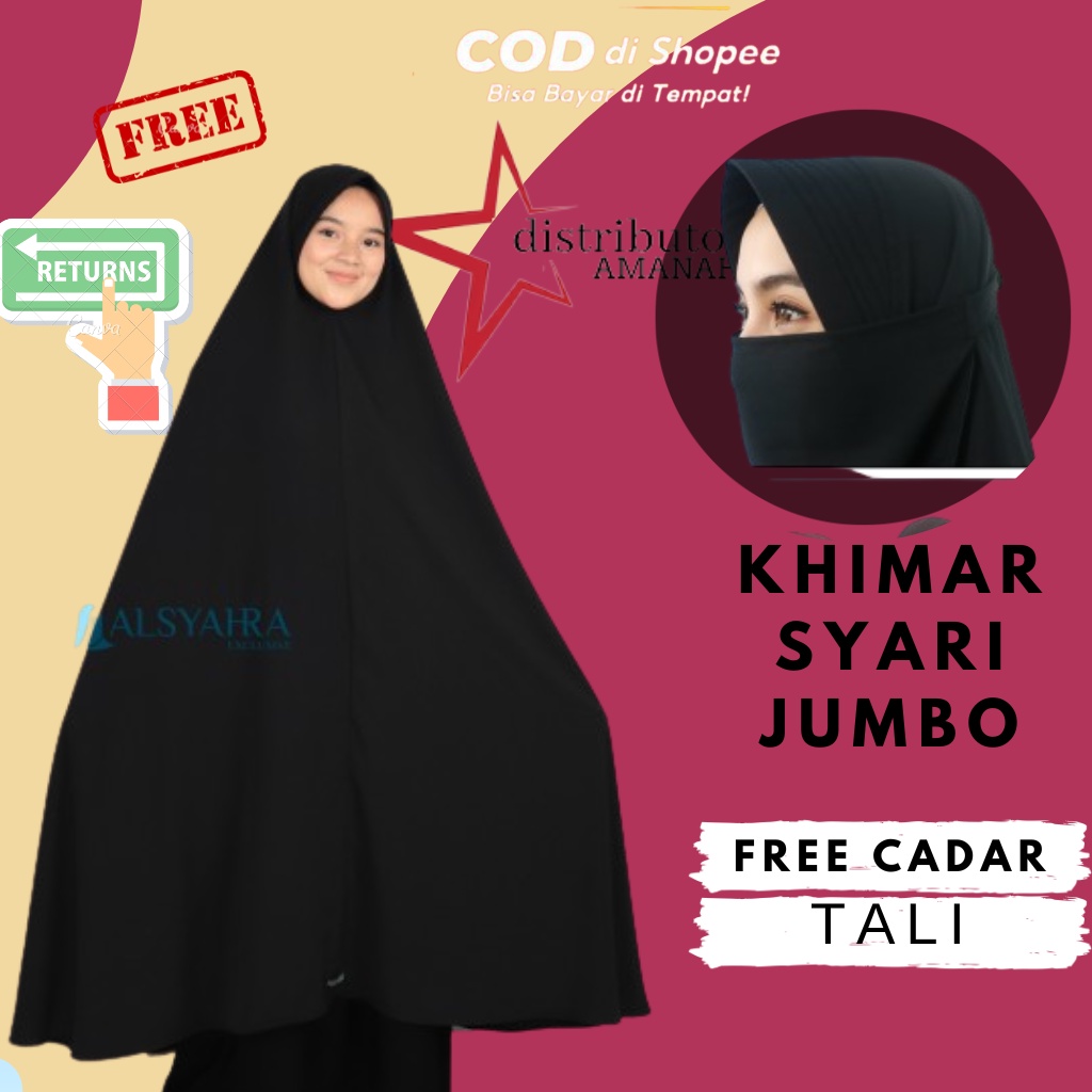 Free Cadar Alsyahra Exclusive Khimar Syari Hijab Jumbo Cadar Tali Krudung Extra Jumbo Nonpet Cadar T