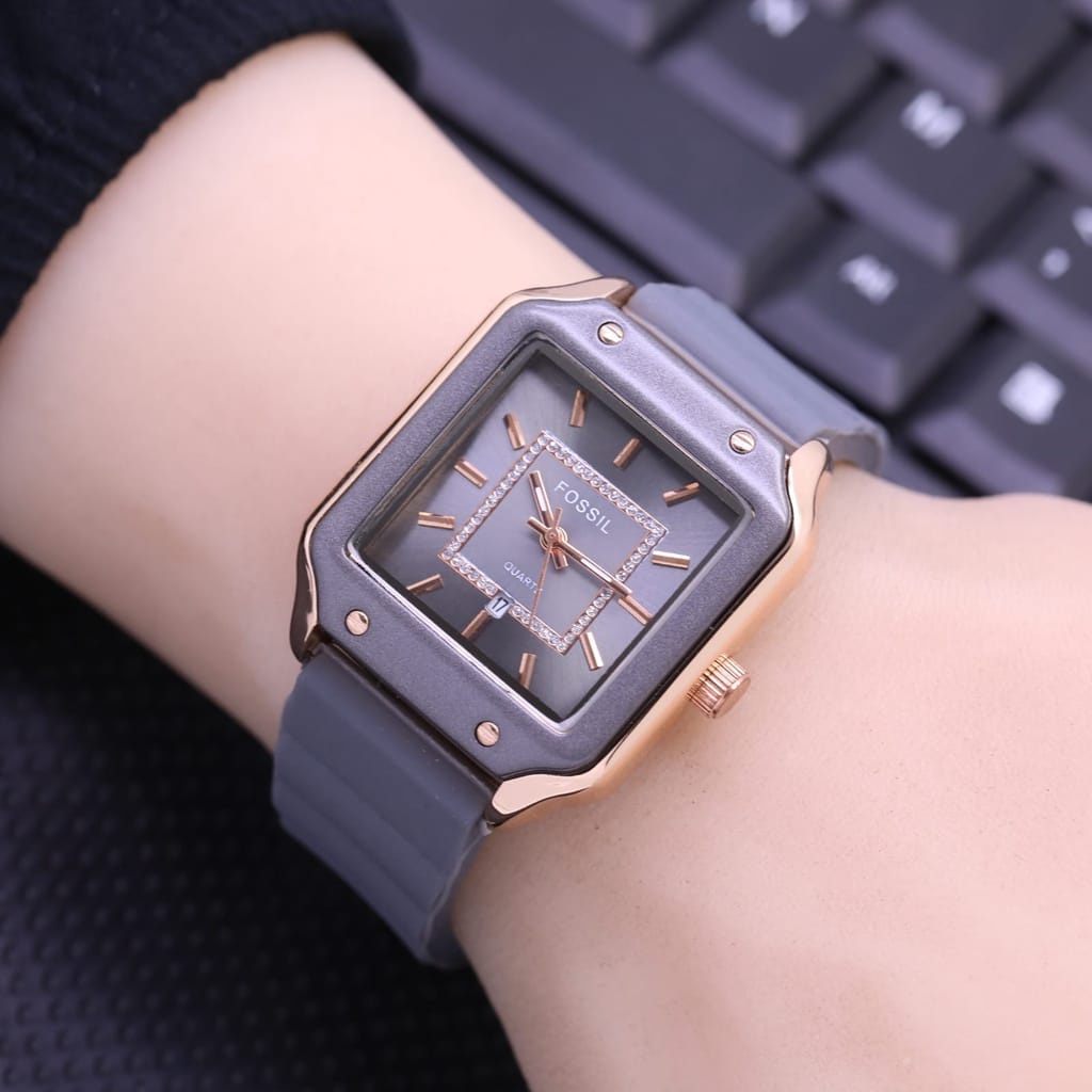 COD Jam tangan analog cewek fashion wanita elegan kotak rubber harga promo