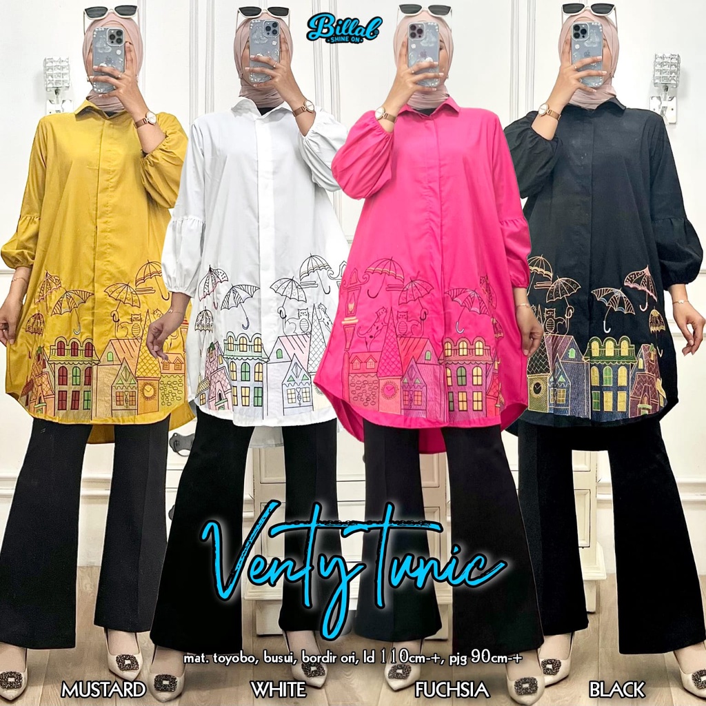 VENTY TUNIK / 19.6 / BAHAN TOYOBO PREMIUM / LD 110 CM / PB 90 CM / ALLSIZE JUMBO / KEMEJA WANITA / BILLAL