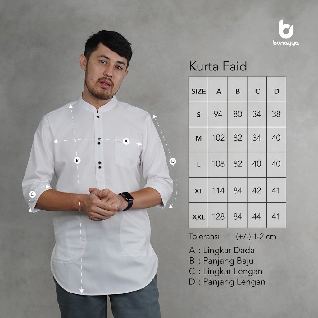 Kurta Faid Lengan 3/4 Bunayya Original | Baju Koko 3/4 Pria Dewasa Bunayya