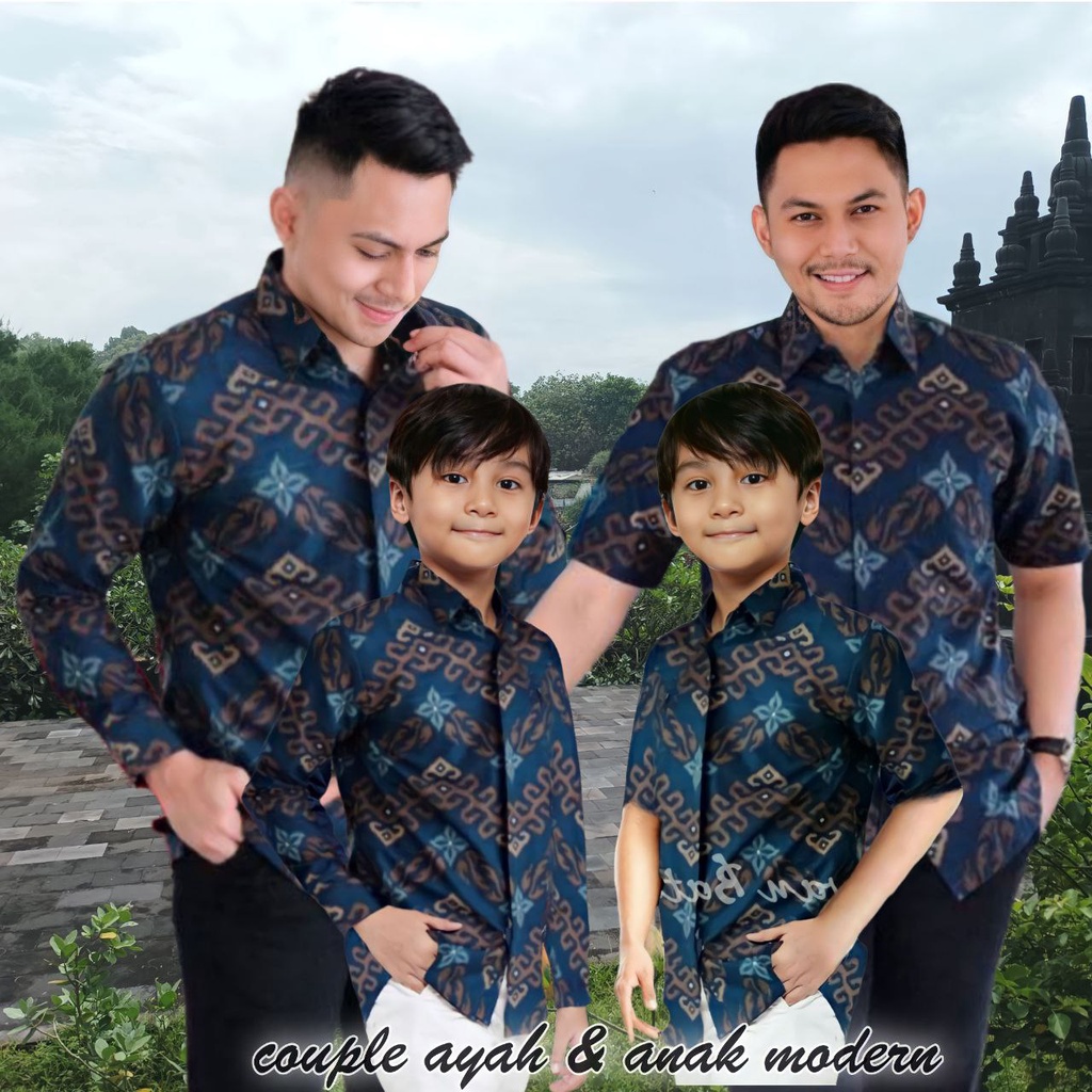 BAJU BATIK COUPLE AYAH ANAK LENGAN PENDEK, BAJU BATIK PRIA ZIG-ZAG NAVY SIZE M L XL XXL 3XL 5XL 6XL, BAJU ANAK ZIG ZAG NAVY COWOK COUPLE AYAH