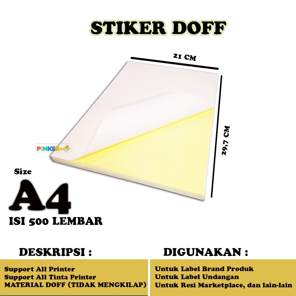 

Kertas Stiker A4 Doff isi 500 lembar / Kertas Stiker Label A4