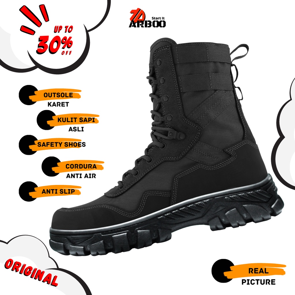 Sepatu Tactical Terbaru Arboo PDL Raftor Hitam Kulit SAPI ASLI Original Real Picture Sepatu TNI POLR