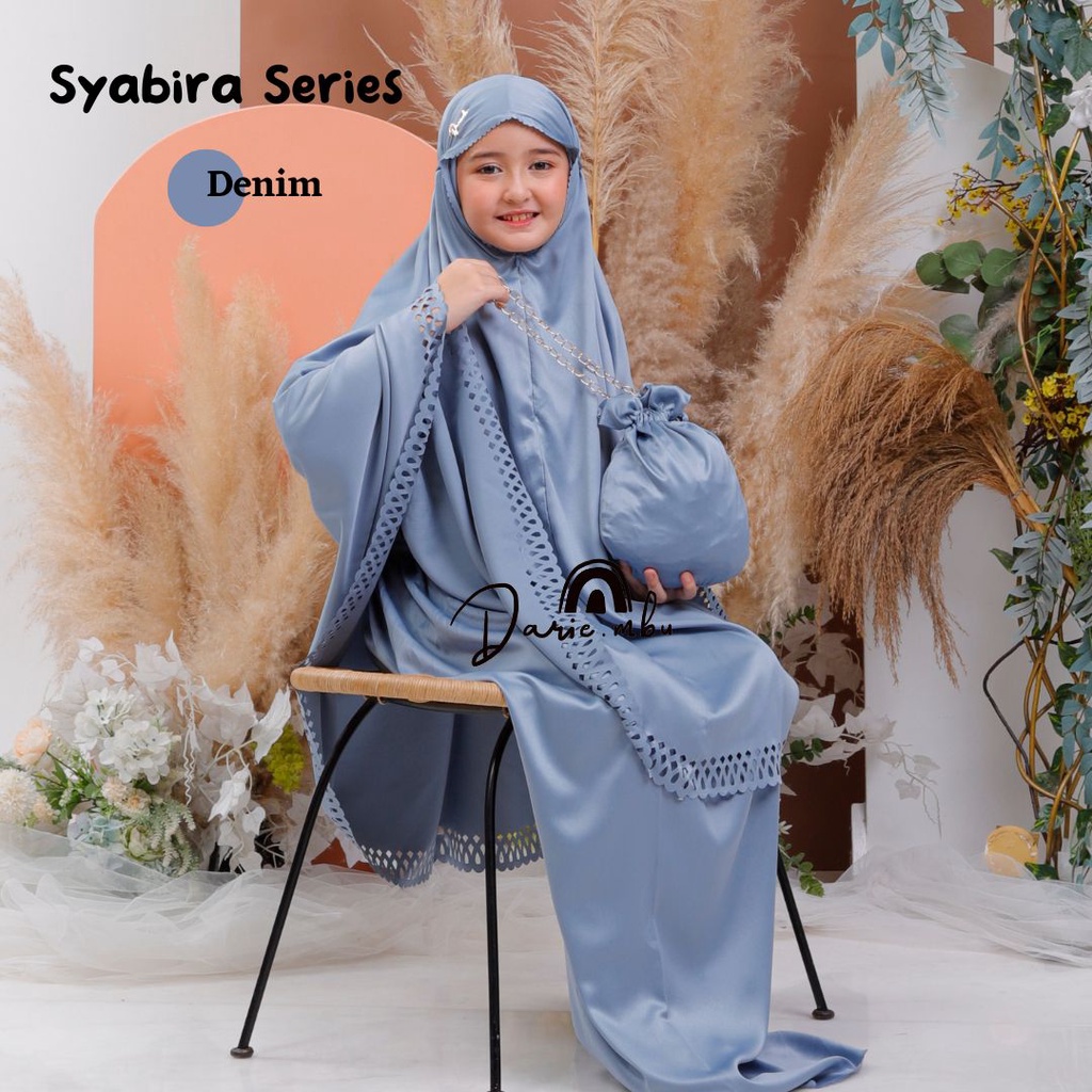 Mukena Anak Mewah Lasercut Sutra Velvet Daily Syabira Series 2in1