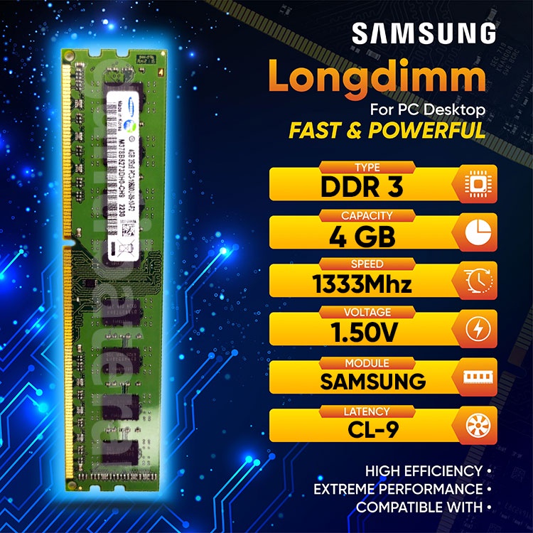 Longdimm Ram PC Komputer 4GB PC3-10600 1333 MHz