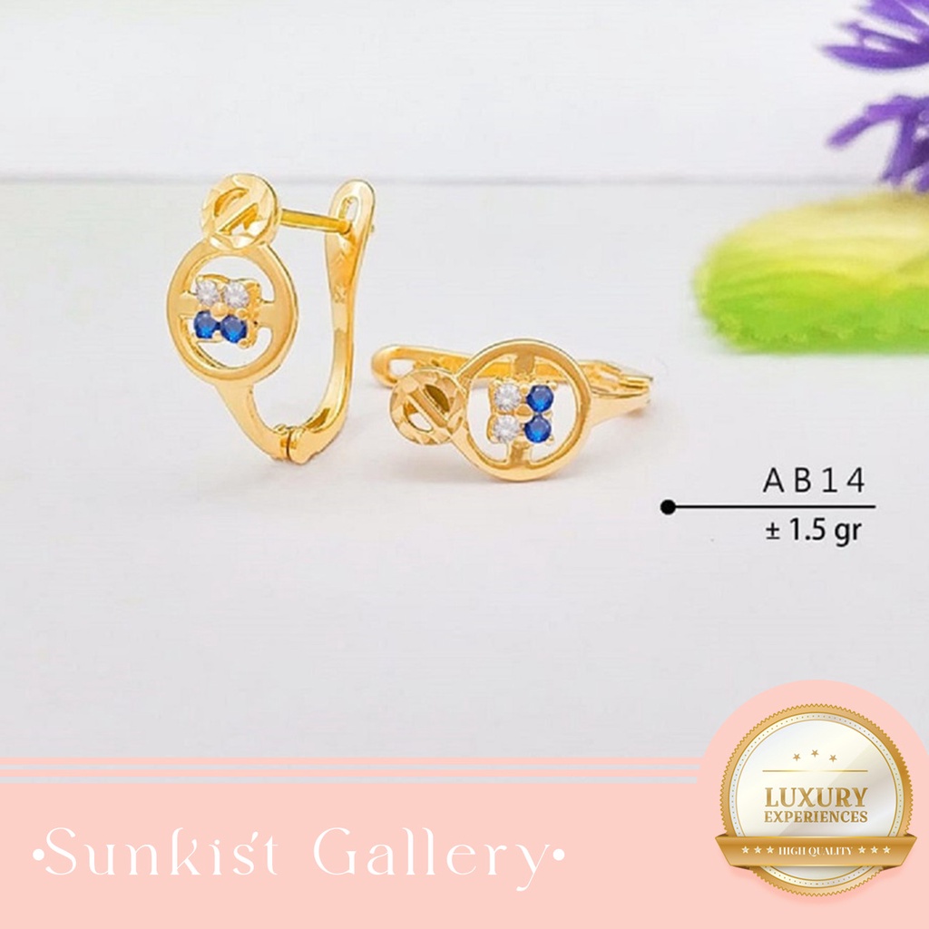 ANTING EMAS ASLI KADAR 300% DAN KADAR 375% ANTING WANITA DEWASA REMAJA ANTING KLIP MODEL BATU SIMPEL