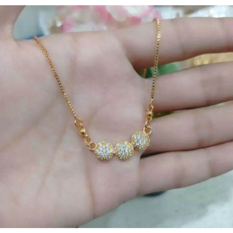 kalung titanium motif itali liontin bola kecil3 full permata cantik rosegold fashion wanita moderen anti luntur dan karat
