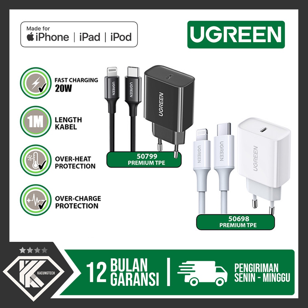 Charger iPhone Ugreen MFI Certified Adapter + Cable 1M Set