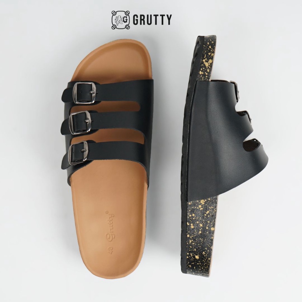 Sandal Wanita GRUTTY Flat Hitam Sendal Kekinian Super Comfy