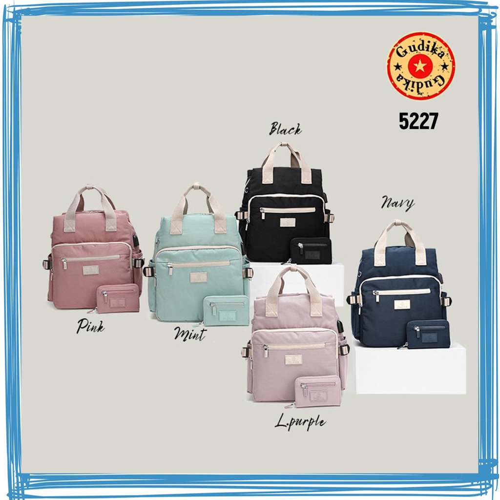 Gudika Bag 5227 USB Free Dompet - Tas Ransel Besar Backpack Laptop Sekolah Anti Air Korean Style Kekinian Terlaris - Tas Wanita Import Terbaru