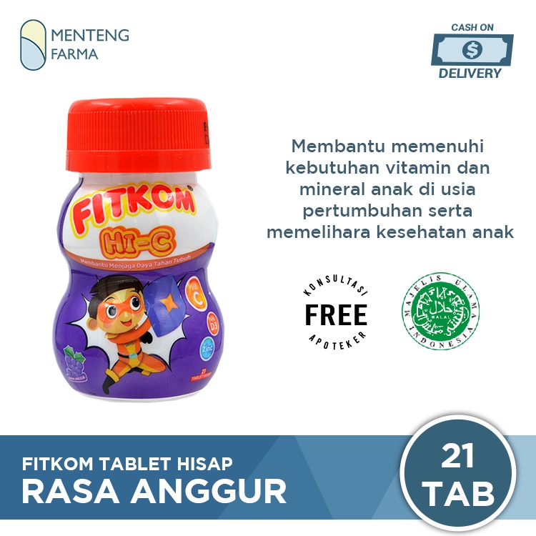 Fitkom Rasa Anggur 21 Tablet - Multivitamin Tablet Hisap Anak