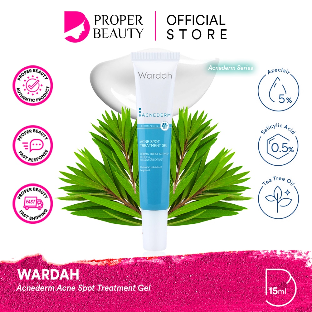 WARDAH Acnederm Acne Spot Treatment Gel Indonesia / Obat Totol Jerawat 15ml / Derma Treat Actives With BHA + Willowherb Extract / Perawatan Untuk Kulit Berjerawat Acnes Skincare Face Care Series / Foaming Cleanser Toner Serum Day Night Moisturizer Powder