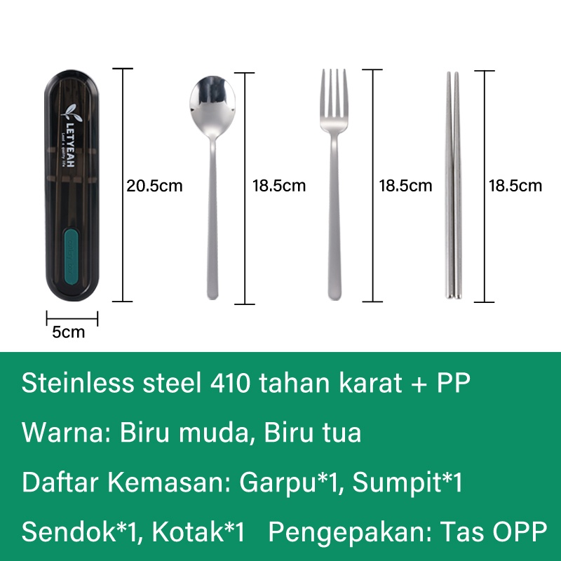 Letyeah &amp; Anantagt 3-PCS Sendok Garpu Sumpit Stainless Set Portabel Sendok Set Alat makan Dengan Kotak