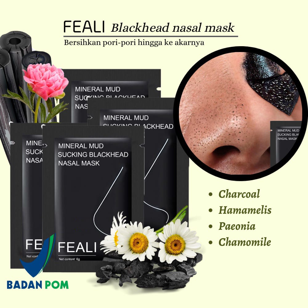 MASKER KOMEDO CAIR LANGSUNG PAKAI FEALI MINERAL MUD BLACKHEAD NASAL MASK ACTIVATED CARBON BLACKHEAD MASK