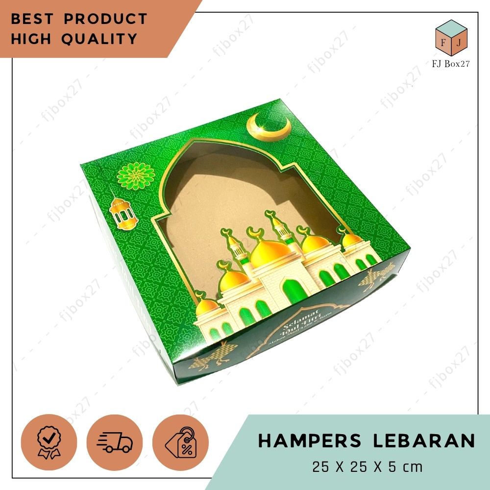(10 pcs) BOX HAMPERS LEBARAN EFLUTE 25X25X5 CM / DUS LEBARAN 4 TOPLES BULAT 250 GRAM / BOX TOPLES KU