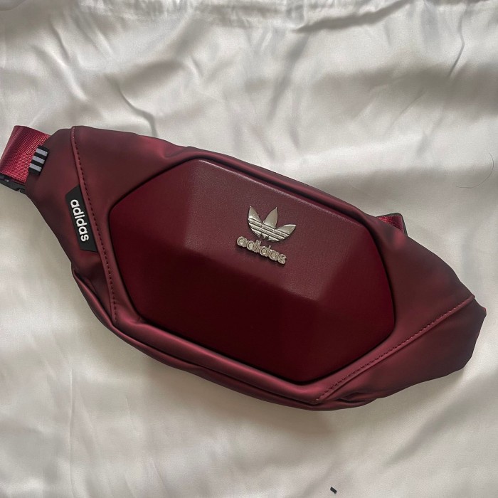 Waistbag Pria Adidas Diamond Leather Premium Import Original - Maroon BARU