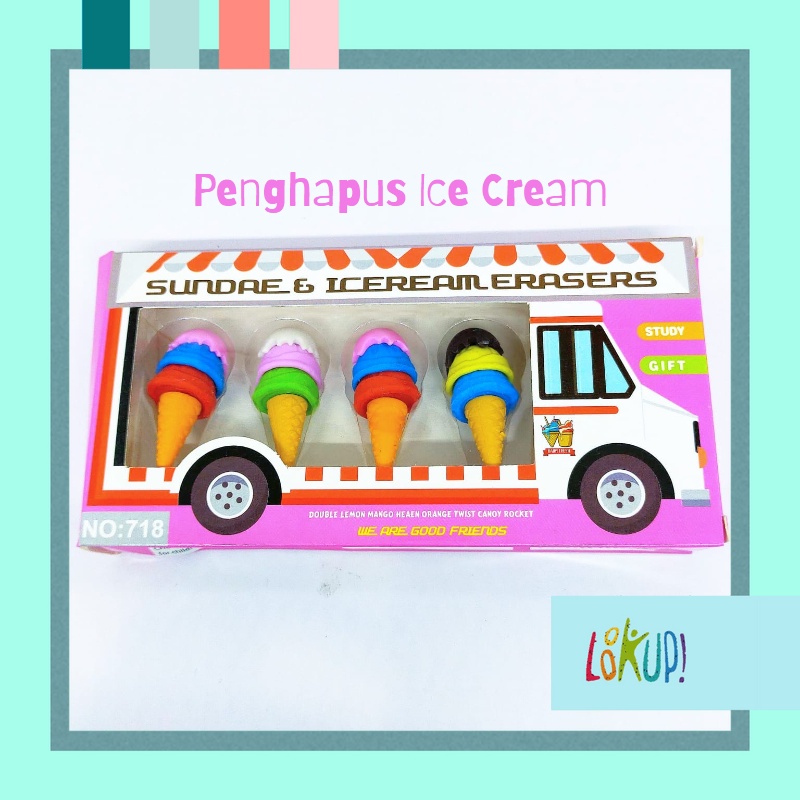 

Penghapus Pensil Karakter Ice Cream Dinosaurus Emoji Buah / Eraser Caracter for Kids / Alat Tulis Penghapus