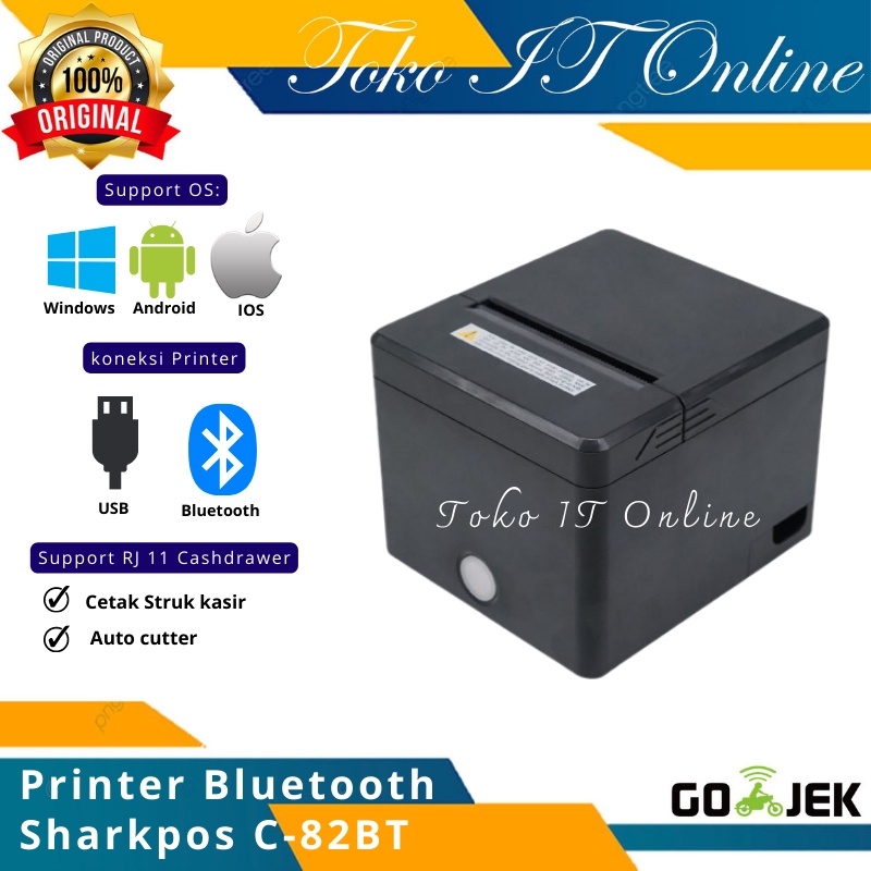 Printer Kasir Thermal Sharkpos C-82BT/C82BT Printer struk setara Iware IW-J82BT ukuran kertas 80mm usb+Bluetooth Autocutter