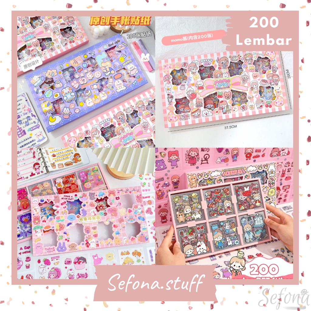 

200 Lembar Stiker Box Motif Kartun Momo Beruang Anti Air Sticker Hp Laptop DIY Scrapbook Jurnal Lucu Viral