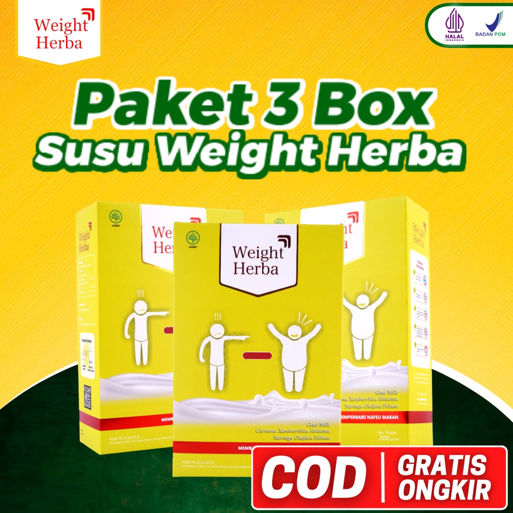 Paket 3 Box WEIGHT HERBA 100% Original Susu Penggemuk Penambah Berat Badan Nafsu Makan Tingkatkan Kalori Kualitas Tinggi Menambah Protein Terbaik Isi 200gr