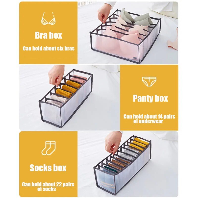 MMM Storage Box Organizer Celana Dalam Tempat Penyimpanan Kotak Bra BH Kaos Kaki  6 7 11 Sekat Underwear Lemari Laci Waterproof Import Murah
