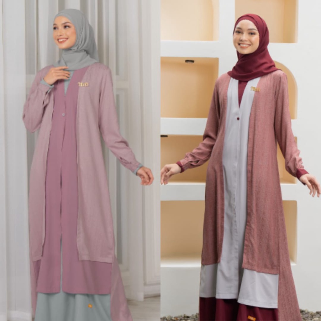 GAMIS IBU SARIMBIT NIBRAS 2023 IFFA PALE MAUVE BRICK RED DRESS BAJU BUSANA MUSLIM TERBARU TERLARIS B