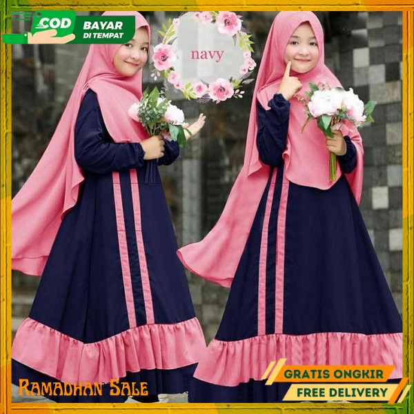 Maxi Dres Remaja Kids 2023 Pakaian Muslim Anak Gamis Tanggung Dress Syar'I Ansk Terbaru Anak Kecil B