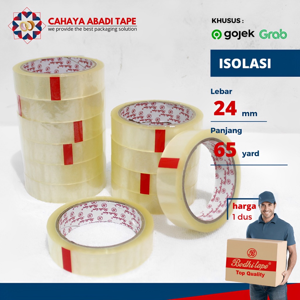 

ISOLASI BODHI 12/24MM X 65YARD TERMURAH PER DUS KHUSUS GOJEK/GRAB