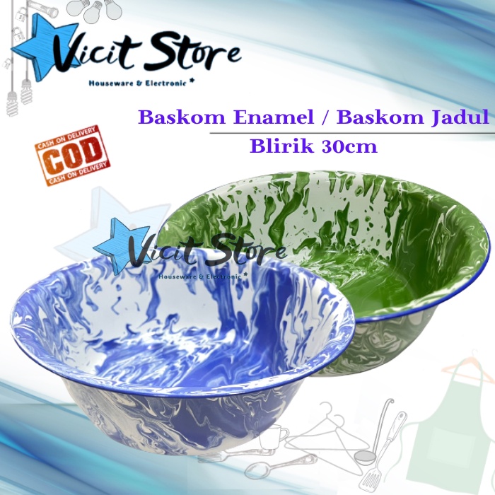 Baskom Enamel 30cm / Baskom Jadul Enamel Motif Blirik 30cm
