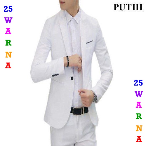 25 Warna Warni Blazer Cowok Jas Pria Putih Lis Hitam Black Tuxedo Suit Jumbo Big Size Blazer Jas
