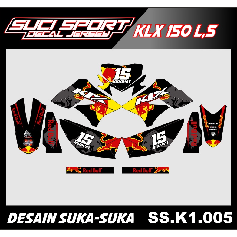 DECAL STIKER STRIPING KLX 150 LAMA, KLX L, KLX S, DTRACKER 150 LAMA, MOTIF REDBULL FULL BODY FREE CU