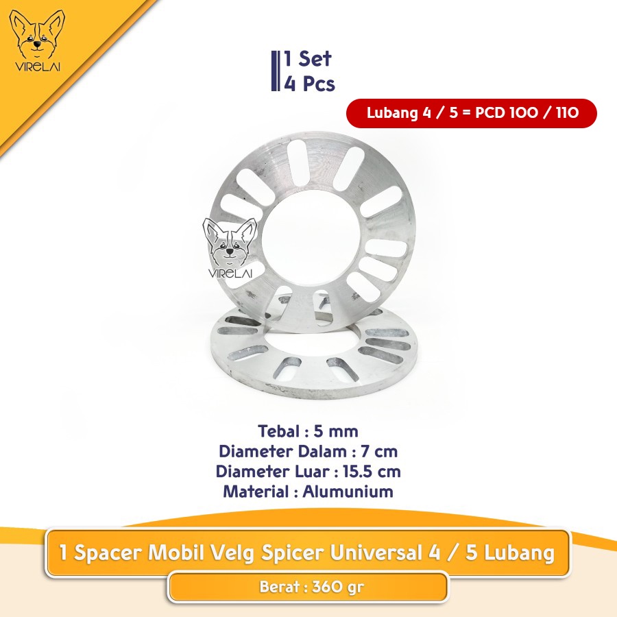 [4 Pcs 1 Set] 1 Set Spicer / Spacer Ban Roda Velg Universal 4 / 5 Lubang