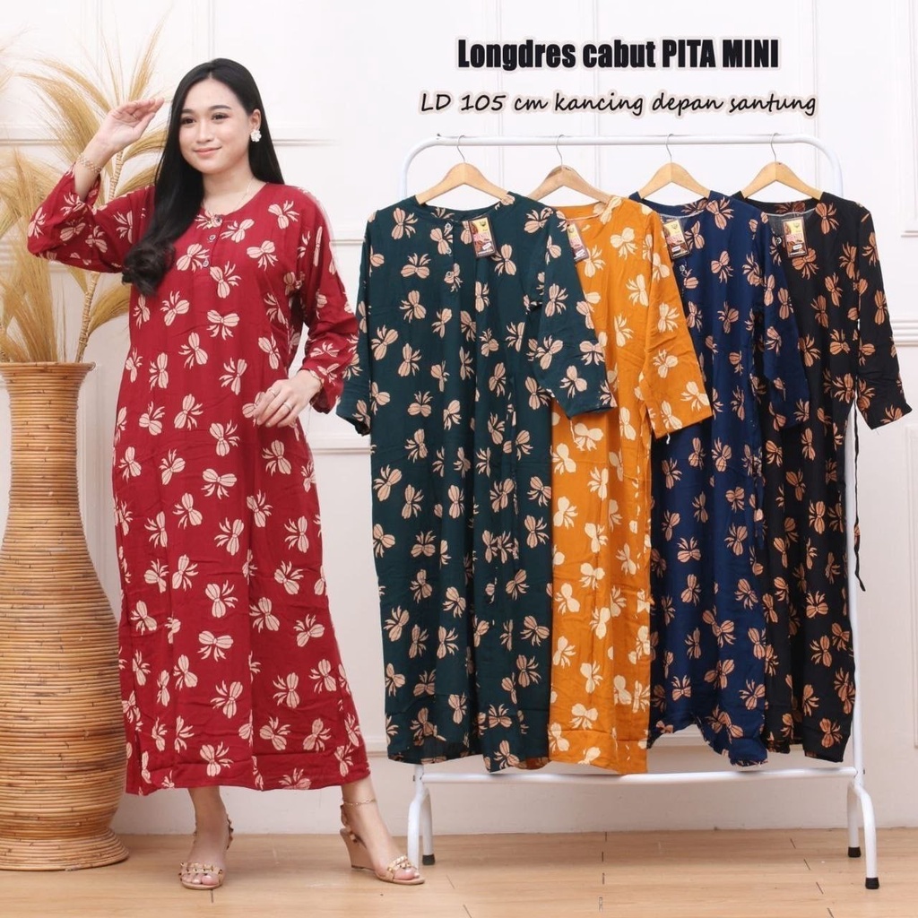 Longdress SURAT KABAR LD 100 - 110 I Daster Dress Batik Wanita Panjang Busui Kancing Depan Adem Kekinian Murah