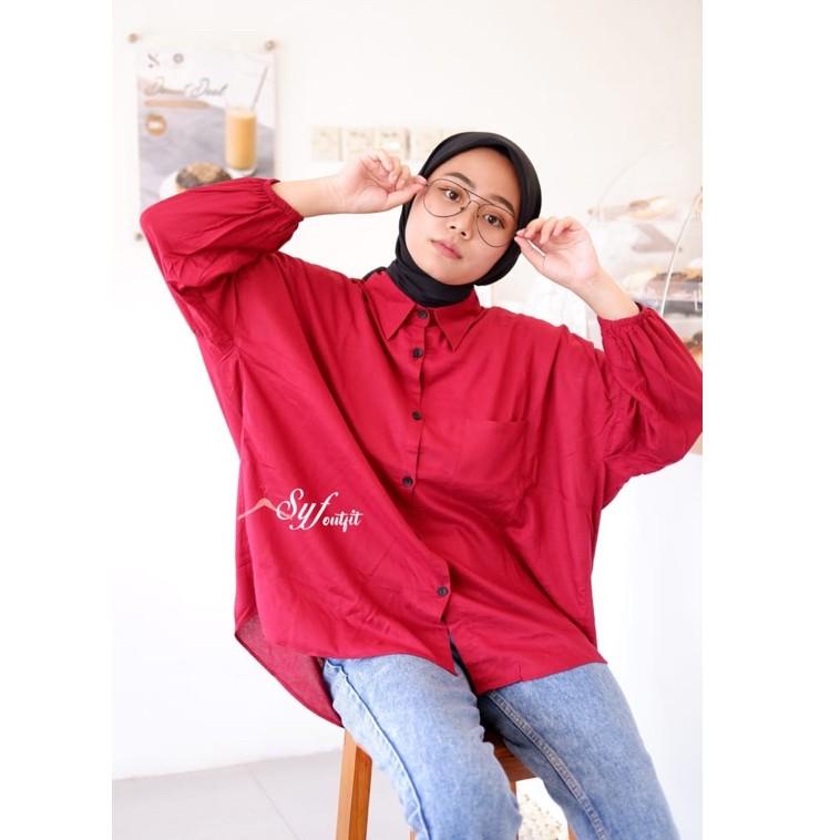 SALE KEMEJA OVERSIZE KATUN RAYON LENGAN BALON JUMBO /KEMEJA JUMBO XXL
