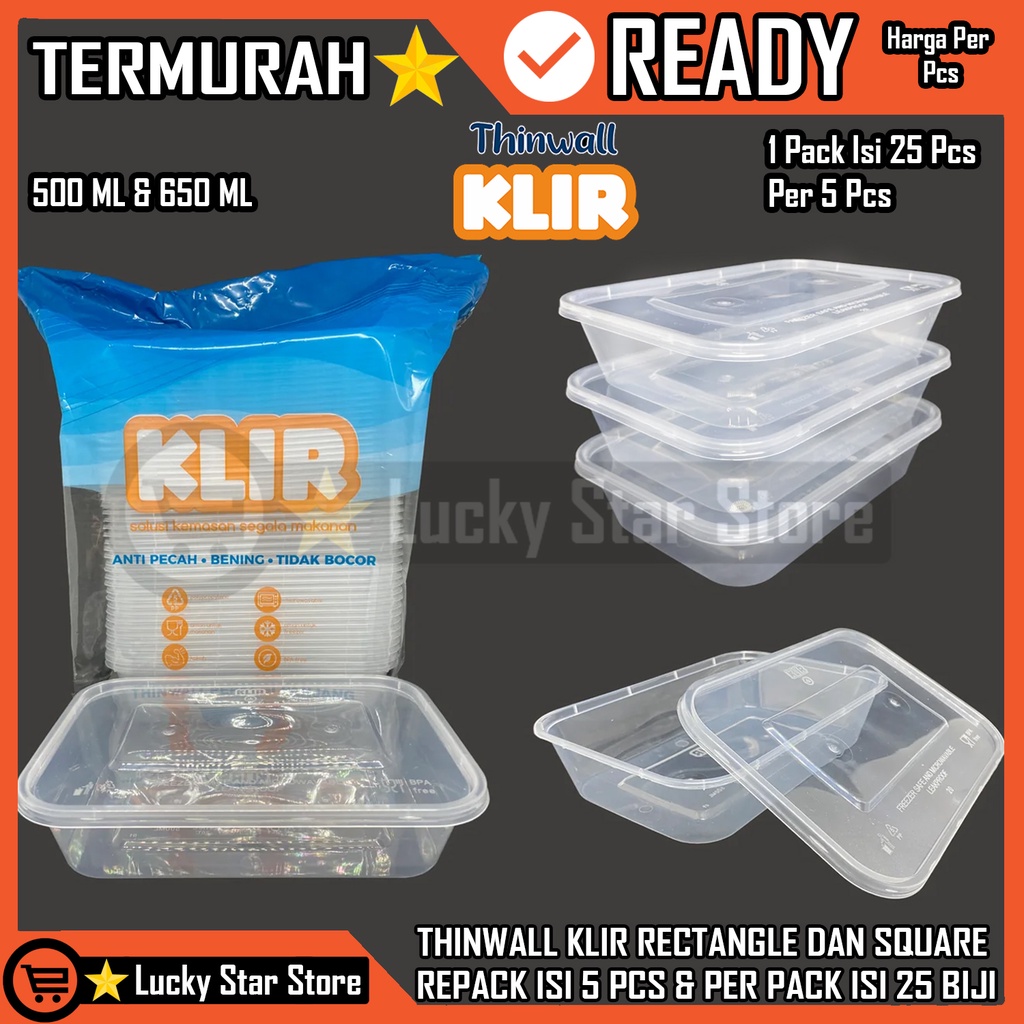 THINWALL RECTA RECTANGLE KLIR KOTAK MAKAN TAHAN PANAS BENING PP BENING TRANPARAN 500 ML 500ML MILI 6
