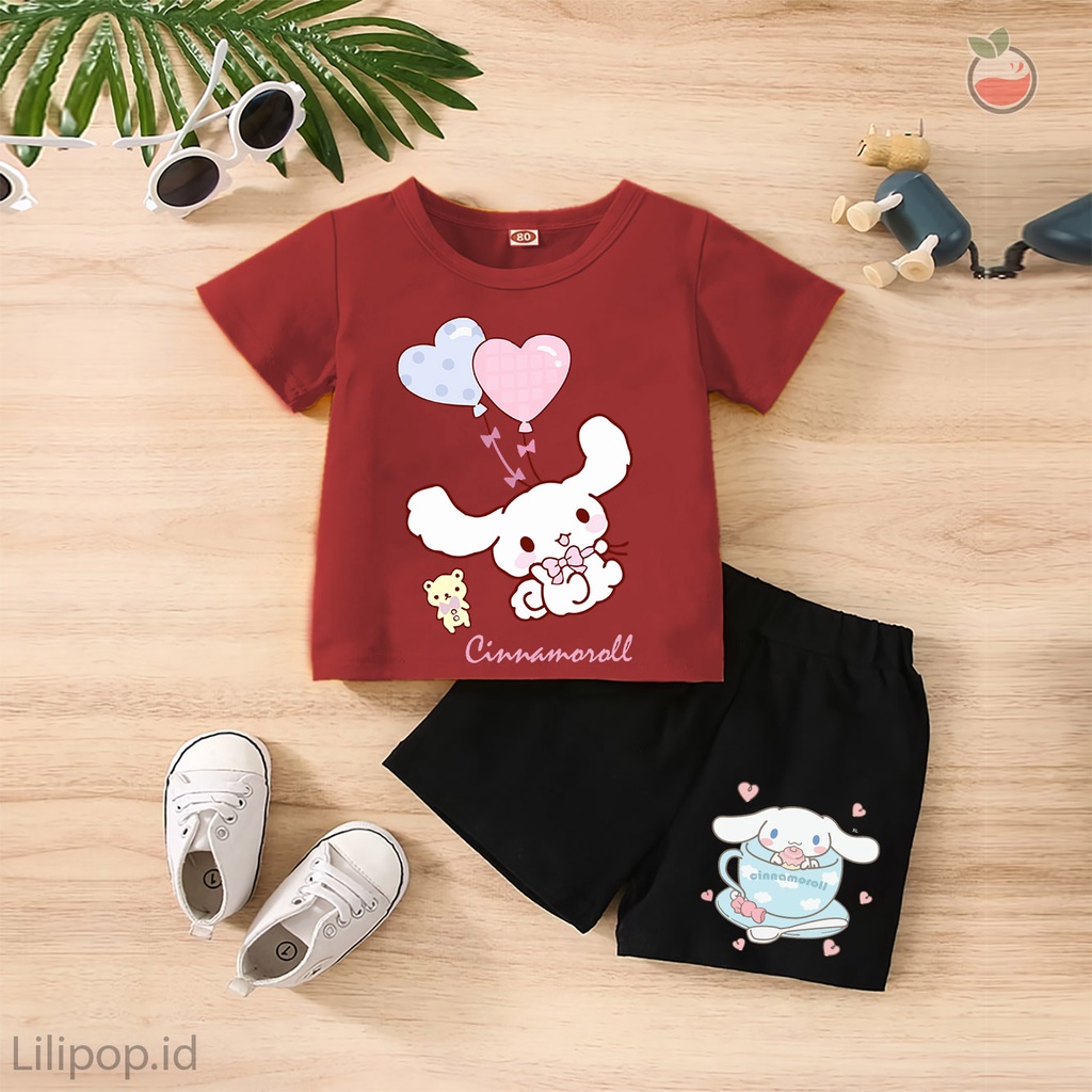 Baju Anak Stelan Kaos 3/4  CINNAMOROLL KID Cowok Cewek  Usia 1 - 4 Tahun Celana Pendek Harian