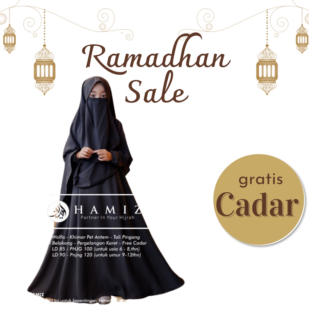 Gamis Set Cadar Syari Anak Usia 7/15 tahun Baju Musliam Anak Remaja Tanggung Plus Hijab Dan Cadar Se
