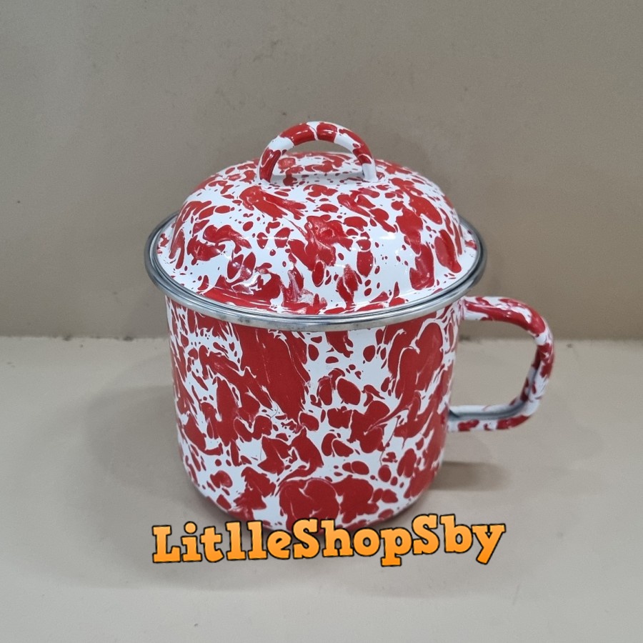Cangkir Mug Gelas Enamel 14cm Merah Blirik Loreng