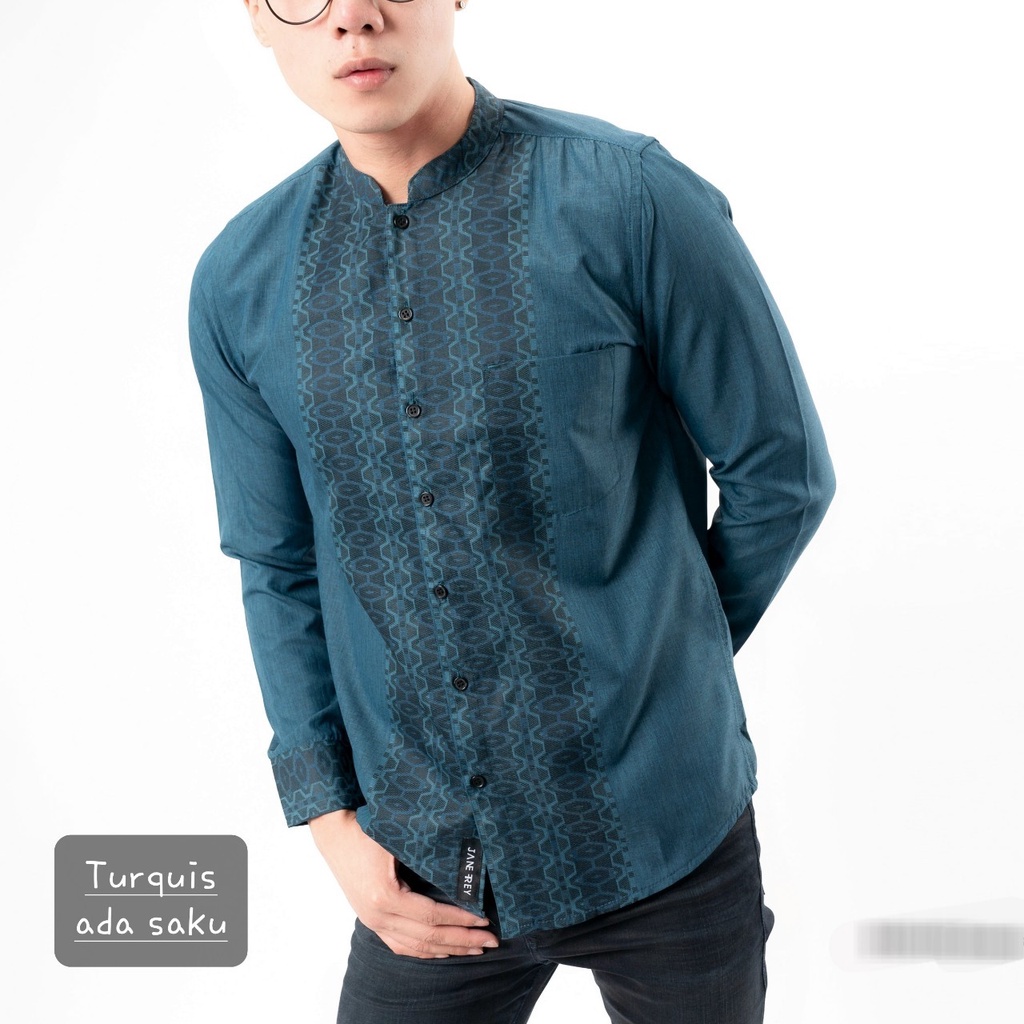 BAJU KEMEJA KOKO PRIA SLIM FIT BAJU MUSLIM PRIA LENGAN PANJANG BIru Muda