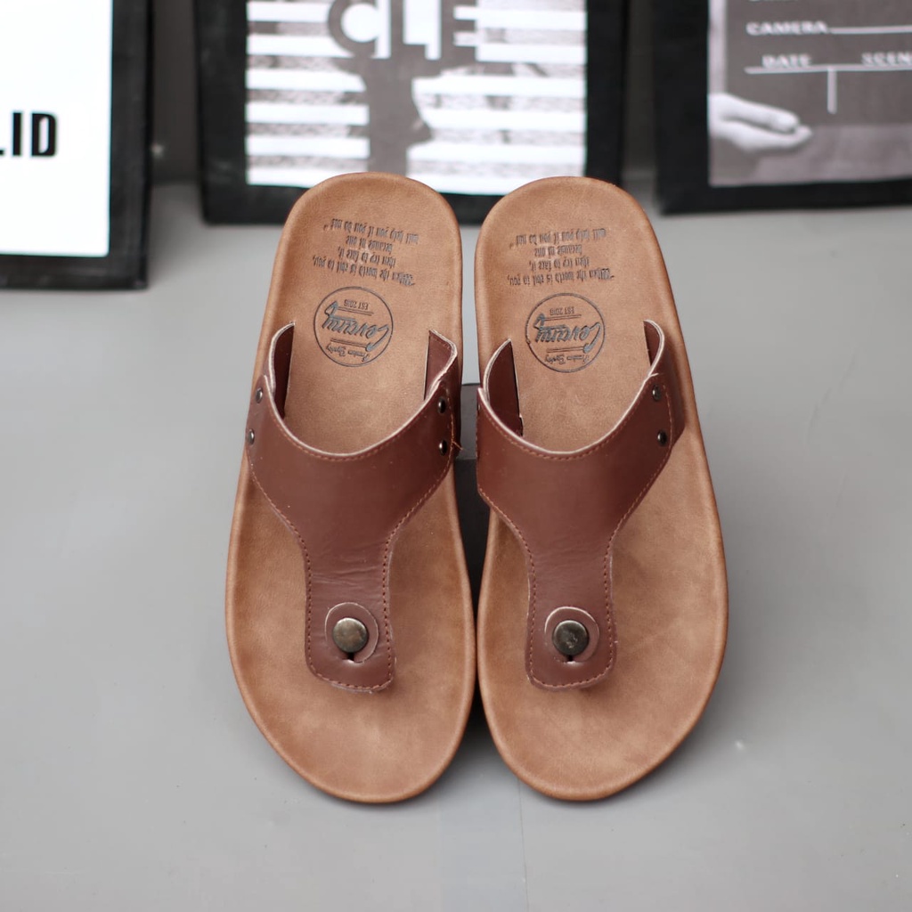 Sandal Jepit Pria Kulit Casual Original Keren Nyaman Murah Ringan Flip Slip Slide Enoz Weloz