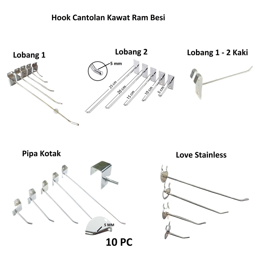 HUK/HOOK Cantolan Ram Kawat Besi Stainless isi 10pcs