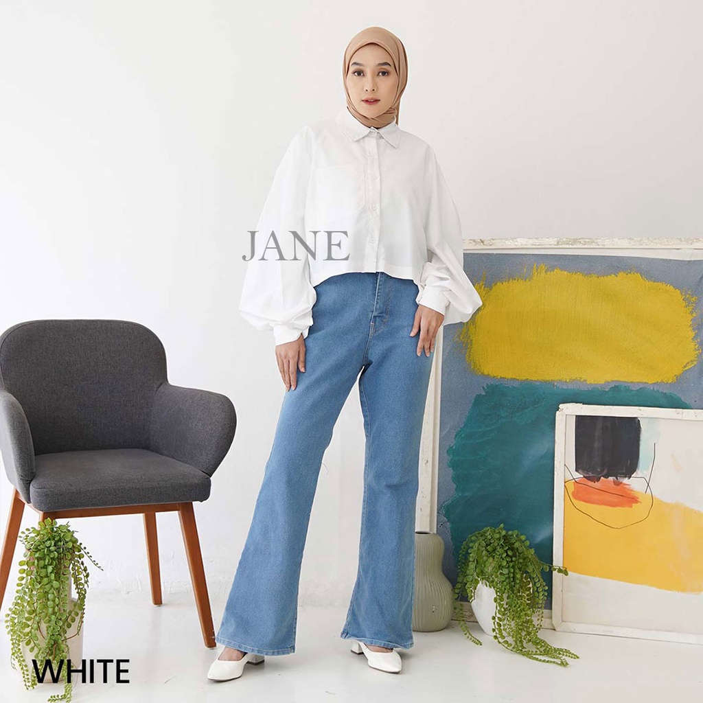 JANE COLLECTION || Kemeja Kerja Putih Wanita Atasan Crop Shirt Hitam Fashion Wanita OOTD Casual Kemeja Boly Fuschia